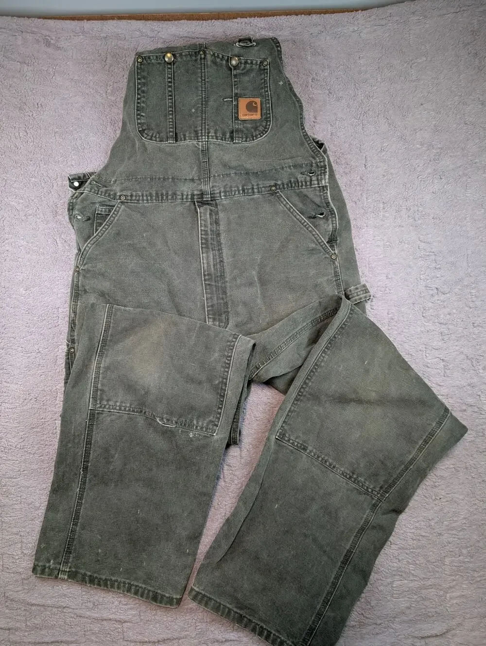 Men's Carhartt Distressed Overalls, Green - 36/34